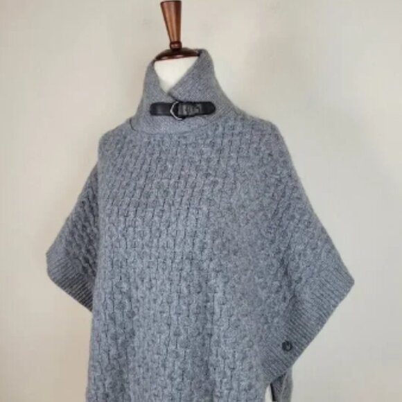 Massimo Dutti Cape Womens Small Wool Angora Cashmere Cable Knit Poncho Collared - Picture 3 of 8